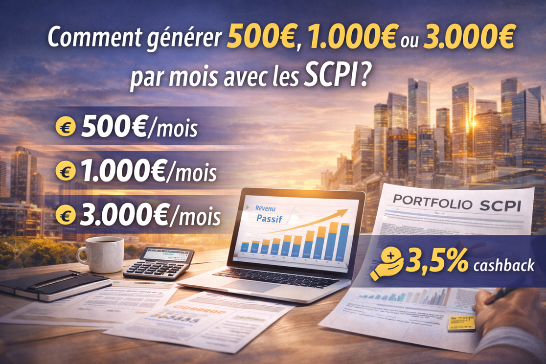 Comment générer 500 €, 1.000 € ou 3.000 € par mois avec les SCPI ?