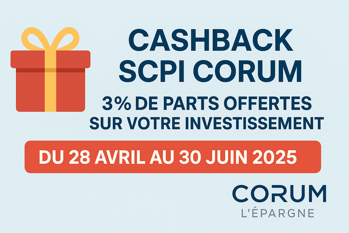 Cashback SCPI Corum : 3 % de parts offertes sur votre investissement en SCPI CORUM