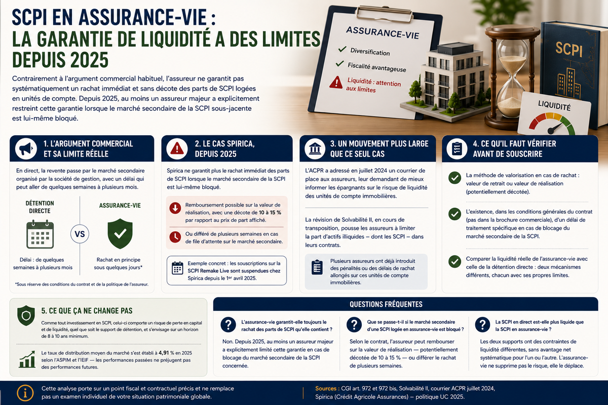 SCPI en assurance-vie : la garantie de liquidité a des limites depuis 2025