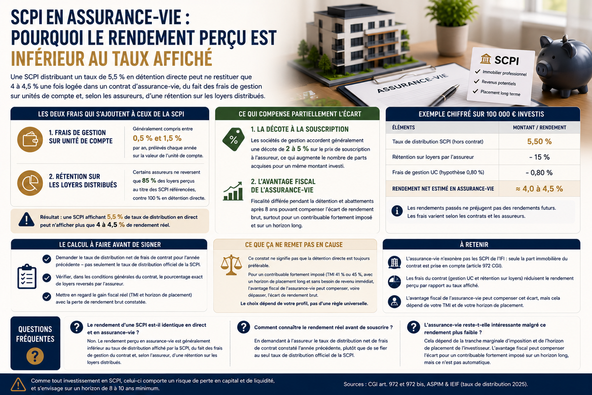 SCPI en assurance-vie : pourquoi le rendement perçu est inférieur au taux affiché