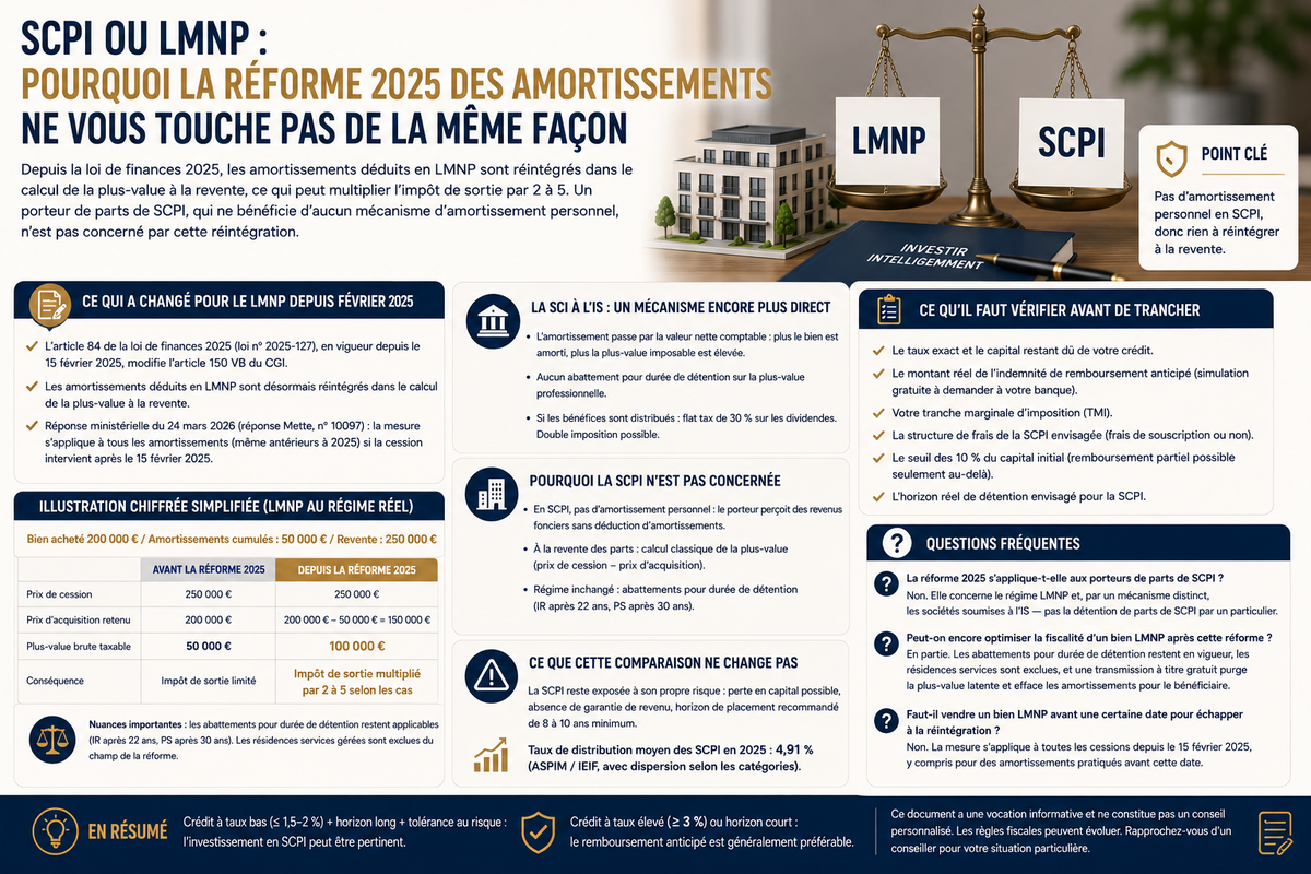SCPI ou LMNP : pourquoi la réforme 2025 des amortissements ne vous touche pas de la même façon