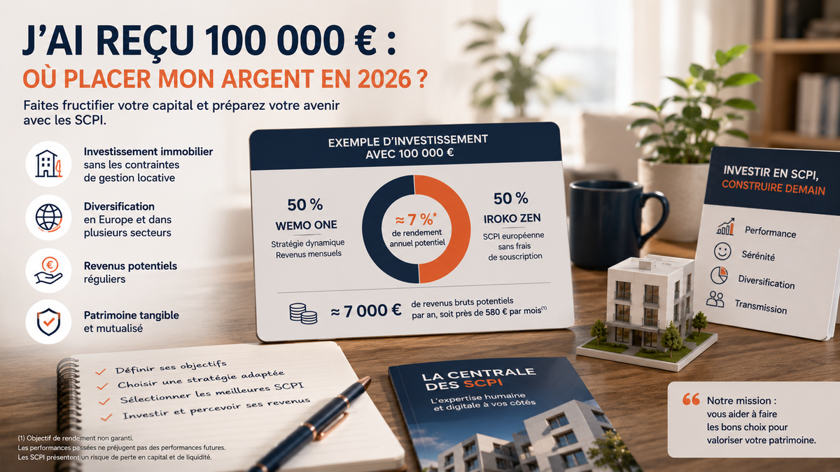 J'ai reçu 100 000 € : où placer mon argent en 2026 ?