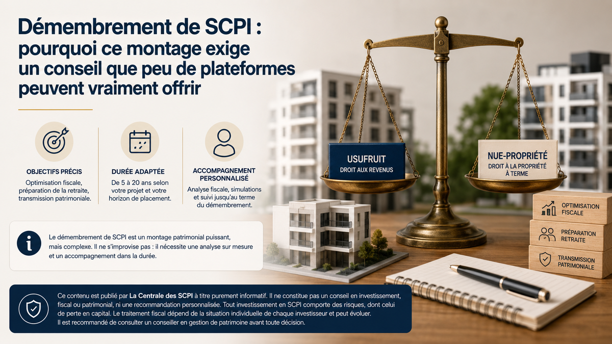 Démembrement de SCPI en 2026 : nue-propriété, usufruit et stratégie patrimoniale
