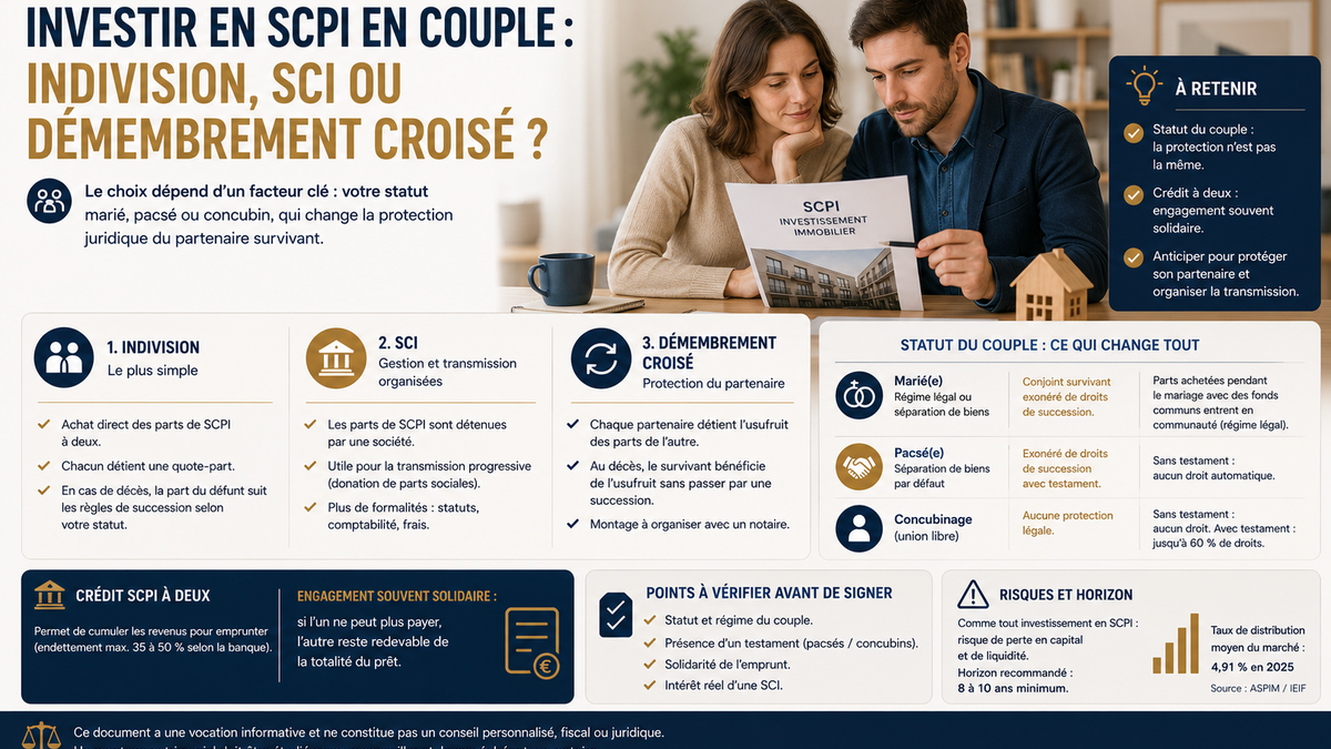 Investir en SCPI en couple : indivision, SCI ou démembrement croisé ?