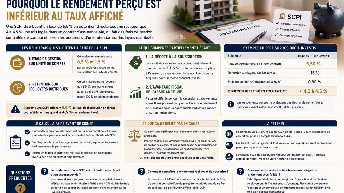 SCPI en assurance-vie : pourquoi le rendement perçu est inférieur au taux affiché