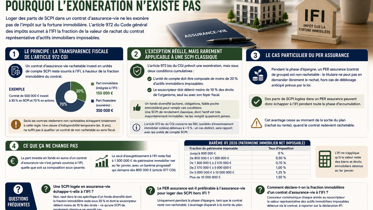 SCPI en assurance-vie et IFI : pourquoi l'exonération n'existe pas