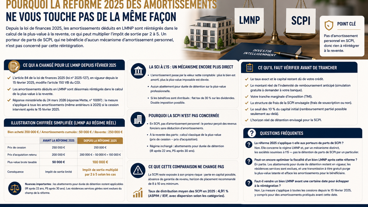 SCPI ou LMNP : pourquoi la réforme 2025 des amortissements ne vous touche pas de la même façon