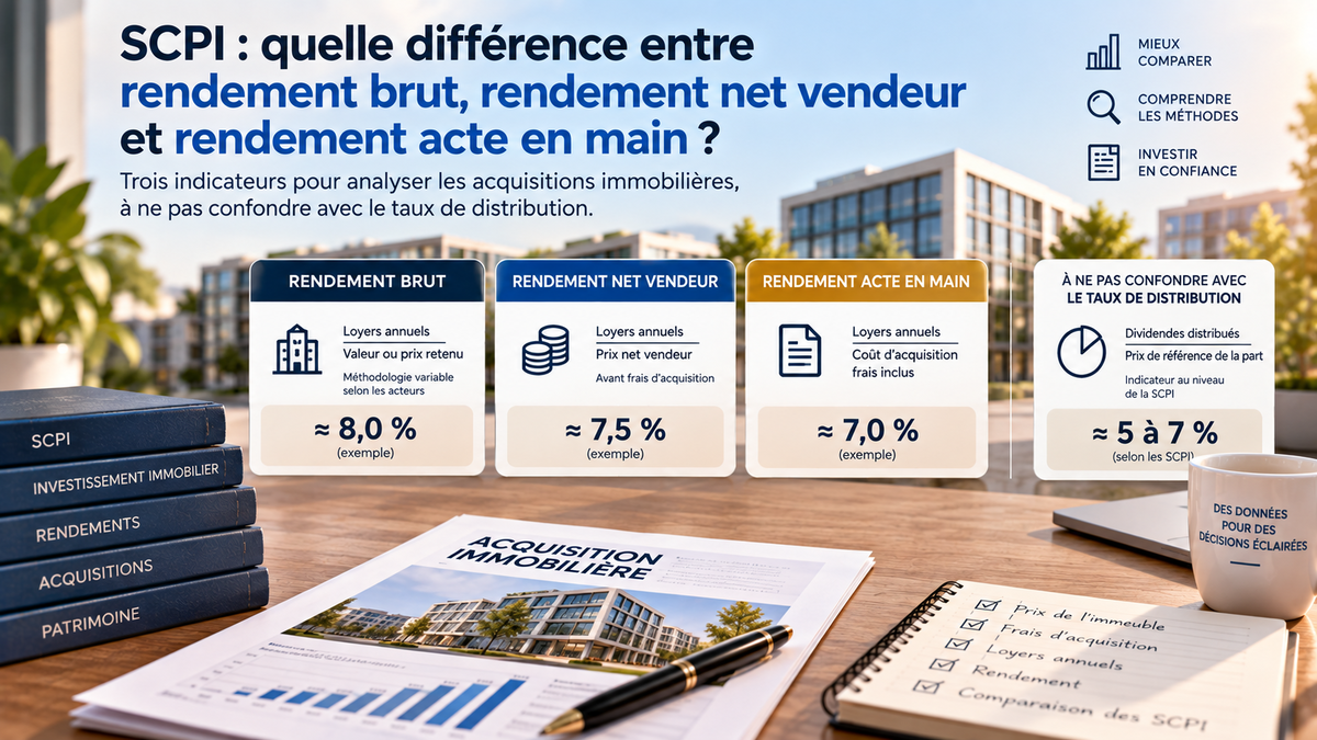 SCPI : quelle différence entre rendement brut, rendement net vendeur et rendement acte en main ?