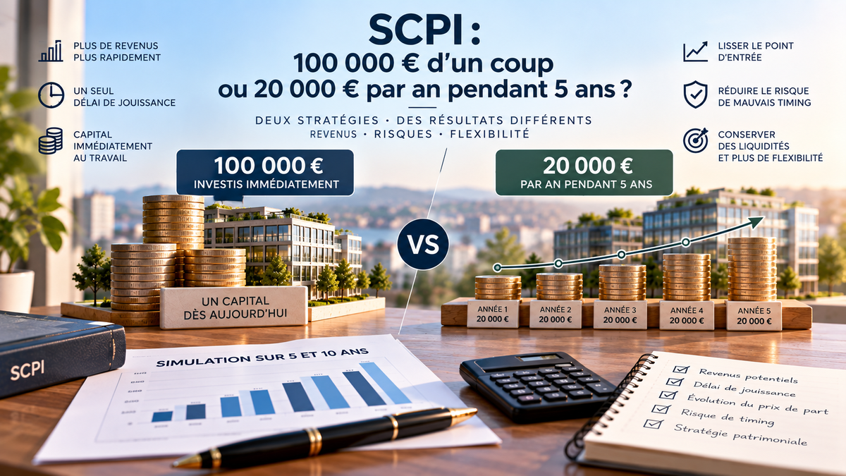 SCPI : investir 100 000 € d'un coup ou 20 000 € par an pendant 5 ans ?