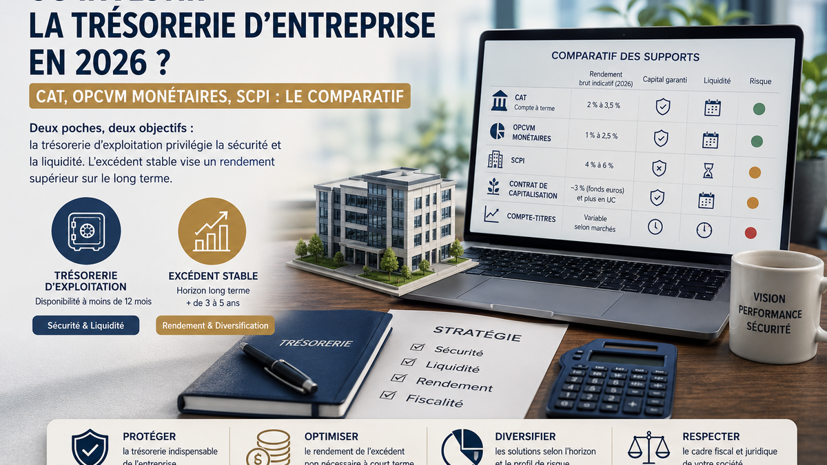 Où investir la trésorerie d'entreprise en 2026 ? CAT, OPCVM monétaires, SCPI : le comparatif